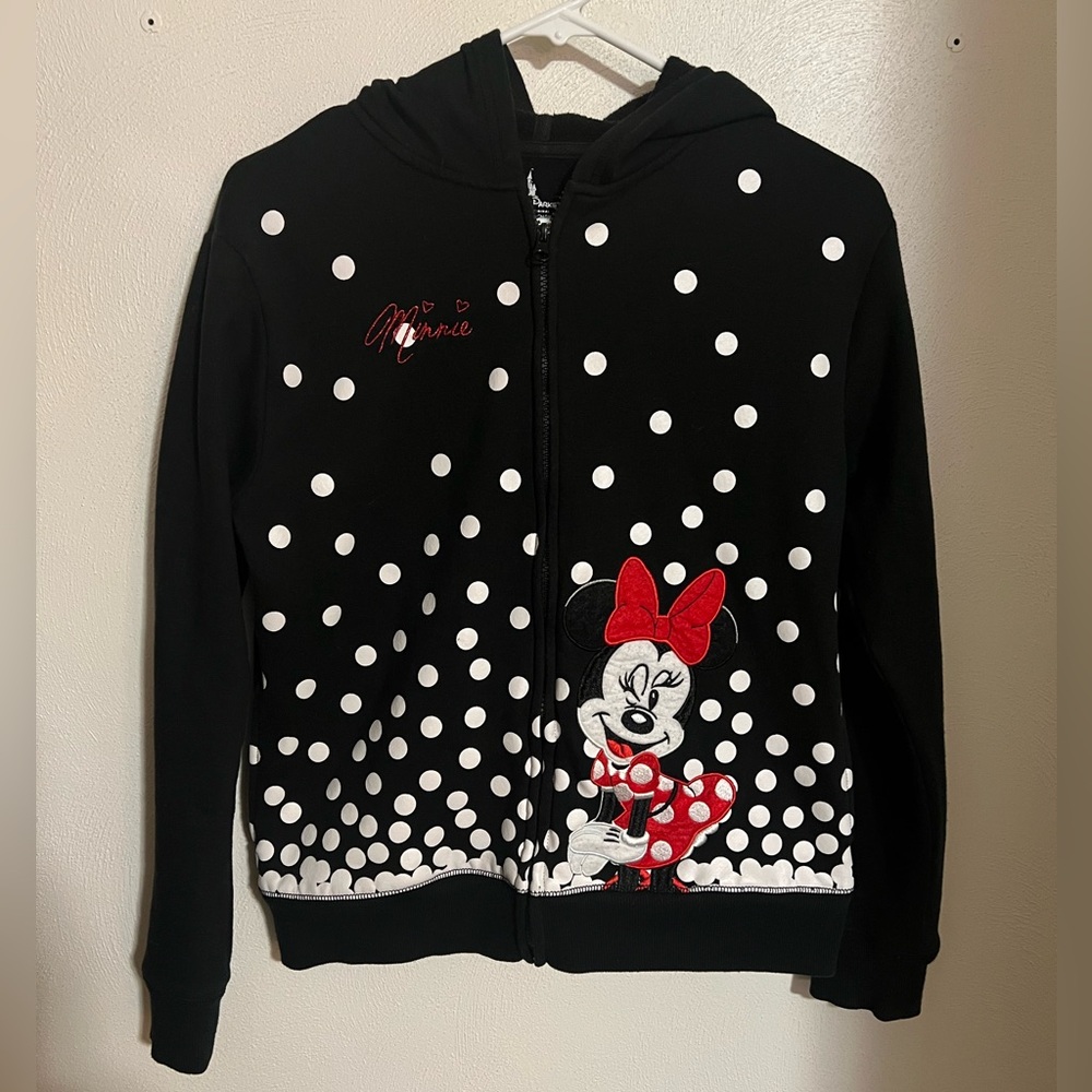 DISNEY PARKS Classic Minnie Mouse Polka Dot Embroidered Zip Hoodie Girl's Sz XL